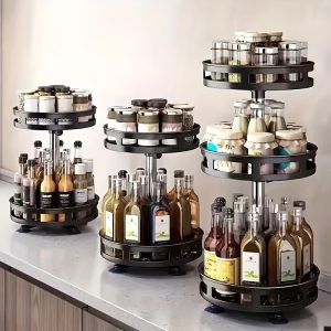 3-Tier Rotating Metal Storage Rack – Space-Saving Kitchen Organiser with Non-Slip Base & Easy-Clean Design