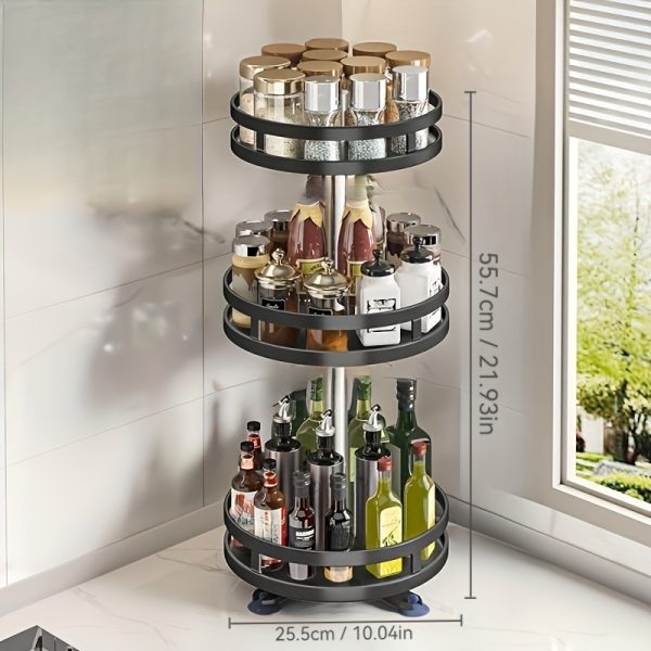 3-Tier Rotating Metal Storage Rack – Space-Saving Kitchen Organiser with Non-Slip Base & Easy-Clean Design - Image 4