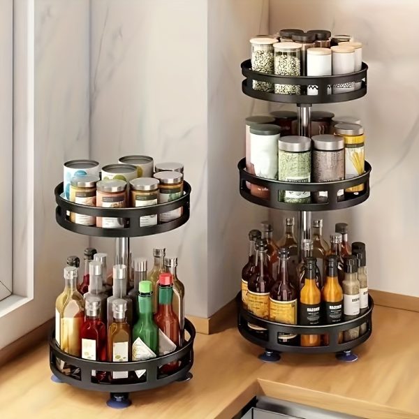 3-Tier Rotating Metal Storage Rack – Space-Saving Kitchen Organiser with Non-Slip Base & Easy-Clean Design - Image 5