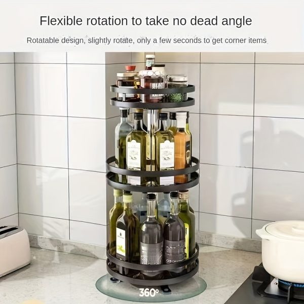 3-Tier Rotating Metal Storage Rack – Space-Saving Kitchen Organiser with Non-Slip Base & Easy-Clean Design - Image 6
