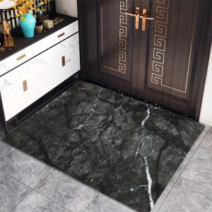 Luxury Marble Texture Velvet Floor Mat – 850g/m² Soft, Non-Slip, Machine Washable Rug for Home, Office, Bedroom & Hallway – Elegant Black & White Design for Modern Décor & Gifting