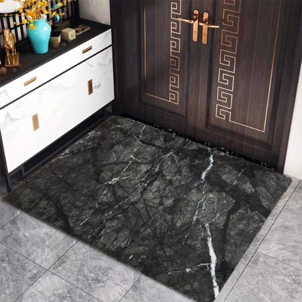 Luxury Marble Texture Velvet Floor Mat – 850g/m² Soft, Non-Slip, Machine Washable Rug for Home, Office, Bedroom & Hallway – Elegant Black & White Design for Modern Décor & Gifting