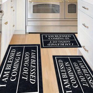 "I AM BLESSED" Luxurious Velvet Doormat – Black & Gold Non-Slip Entry Mat, Machine Washable, Thick Polyester Rug for Hallway, Living Room, Entryway – Elegant Decor for Christmas, Thanksgiving, Mother’s Day