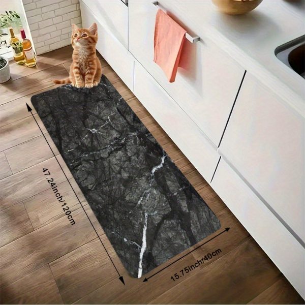 Luxury Marble Texture Velvet Floor Mat – 850g/m² Soft, Non-Slip, Machine Washable Rug for Home, Office, Bedroom & Hallway – Elegant Black & White Design for Modern Décor & Gifting - Image 4