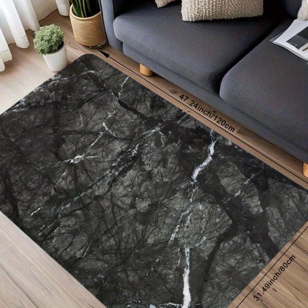 Luxury Marble Texture Velvet Floor Mat – 850g/m² Soft, Non-Slip, Machine Washable Rug for Home, Office, Bedroom & Hallway – Elegant Black & White Design for Modern Décor & Gifting - Image 6