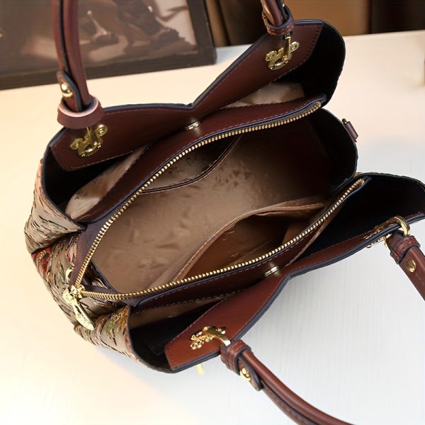 Elegant Floral Hand-Painted Handbag for Women – Autumn/Winter Tote with Zipper Closure – Stylish Purse for Mums & Everyday Use - Image 4