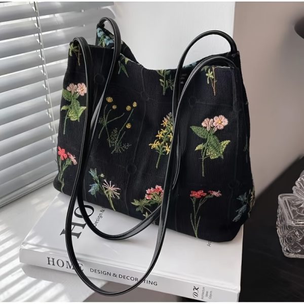 Floral Graphic Embroidered Tote Bag for Women – Fashionable Casual Shoulder Handbag & Purse for Everyday Use - Image 5
