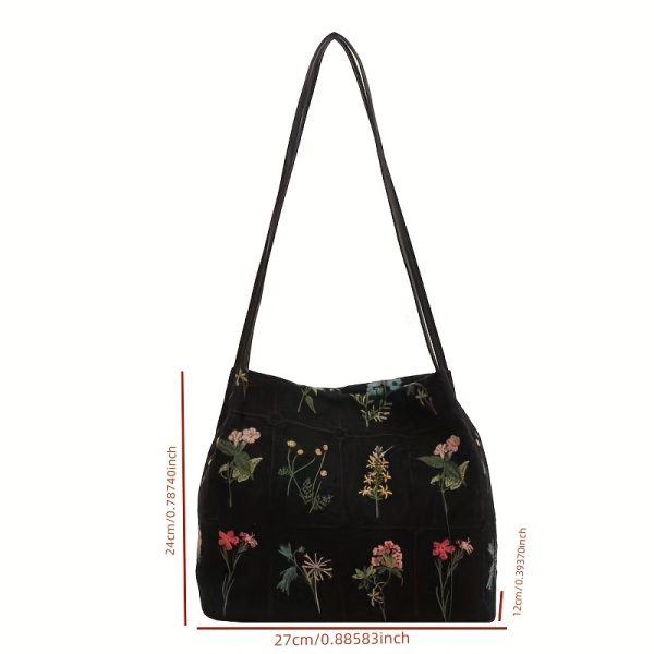 Floral Graphic Embroidered Tote Bag for Women – Fashionable Casual Shoulder Handbag & Purse for Everyday Use - Image 3