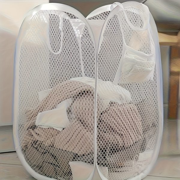 Collapsible Pop-Up Laundry Basket with Ergonomic Handle – Durable Mesh Fabric Bin for Bathroom, Bedroom & Laundry Room Organisation - Image 7