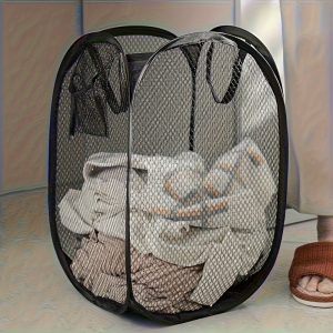 Collapsible Pop-Up Laundry Basket with Ergonomic Handle – Durable Mesh Fabric Bin for Bathroom, Bedroom & Laundry Room Organisation