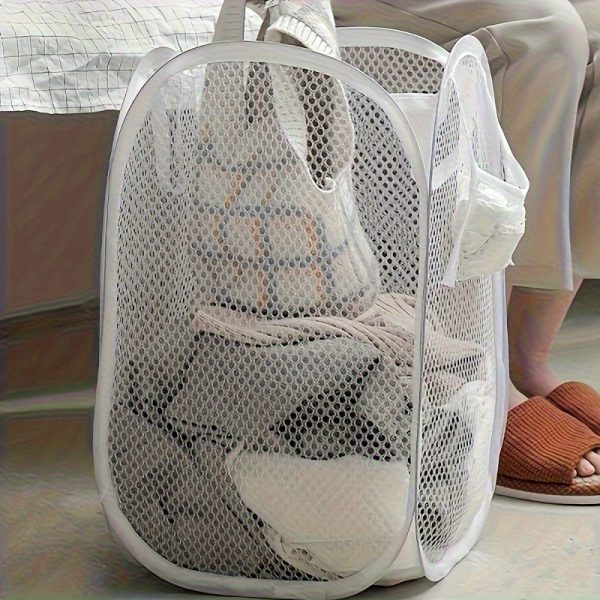 Collapsible Pop-Up Laundry Basket with Ergonomic Handle – Durable Mesh Fabric Bin for Bathroom, Bedroom & Laundry Room Organisation - Image 6