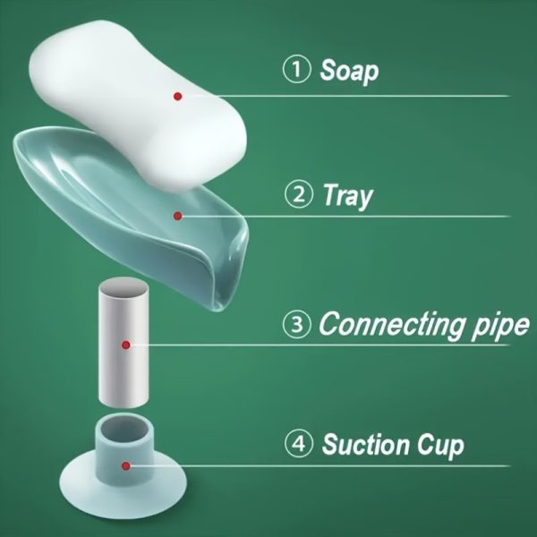 Wall-Mounted Leaf Design Soap Holder with Suction Cup – Drainage Tray, No-Drill Installation, No Water Accumulation - Image 8