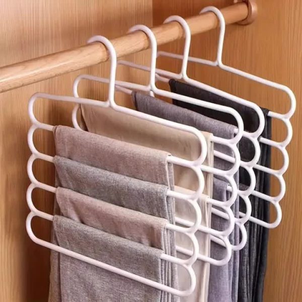 5-Tier White Plastic Hanger Organiser – Space-Saving Closet Rack for Pants, Skirts, Scarves & More - Image 6