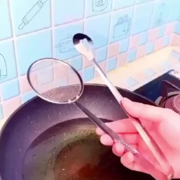 Stainless Steel Strainer Spoon & Tongs – High-Temperature Resistant Frying Tool for Lifting, Draining & Serving - Image 8