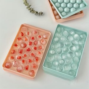 1pc Round Ice Cube Tray Mould – Plastic Sphere Ice Maker for Freezer in Pink & Light Blue – Multifunctional Kitchen Tool