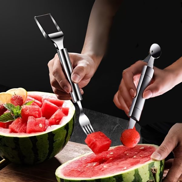3pcs Stainless Steel Watermelon Slicer, Baller & Fruit Cutter Set – Easy Melon Dicing, Scooping & Carving Tool for Summer Fruits - Image 2