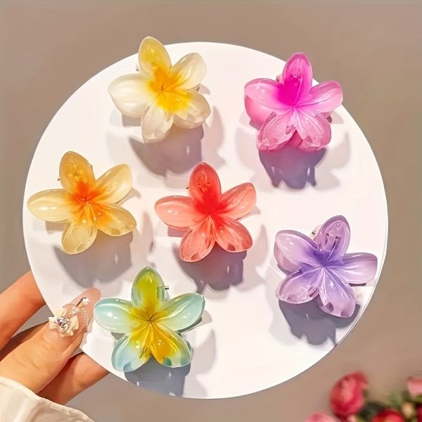 6pcs Gradient Flower Claw Clip Set – Colourful Boho Hair Accessories for Young Ladies – Durable Plastic Claw Clips, Mixed Colours, Ideal Gift & Party Accessory - Image 6