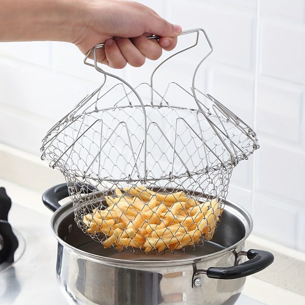 1pc Stainless Steel Frying Basket – Foldable Steam, Rinse & Strain Basket for Kitchen – Multi-Purpose Cooking Tool for Fried Food & More - Image 9