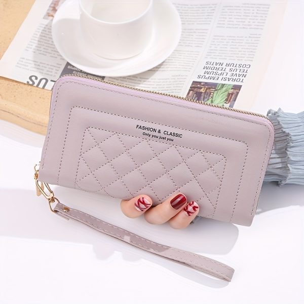 Women’s Quilted PVC Clutch Wallet – Elegant Long Evening Bag with Zipper Closure & Large Capacity – Solid Colour Purse with Polyester Lining for Urban & Party Style - Image 9