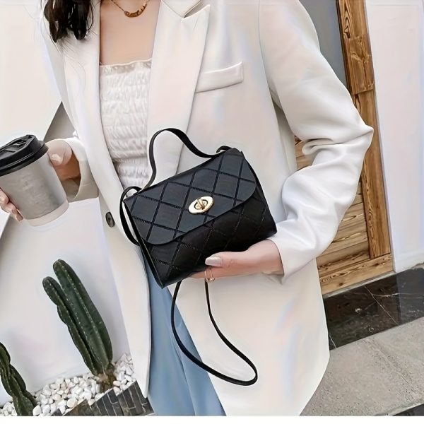 Women’s Quilted Crossbody Bag with Adjustable Strap & Twist Lock – Elegant Solid Colour Shoulder Purse with Gold Hardware – Casual & Formal Handbag in Black, Red, Pink, Brown, White - Image 8