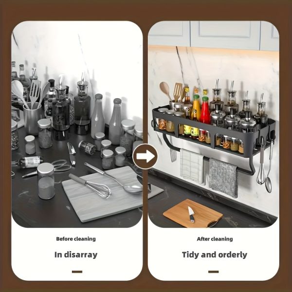Easy-Install No-Drill Kitchen Storage Rack with Hooks – Wall-Mounted Multifunctional Organiser for Utensils, Towels & More - Image 8
