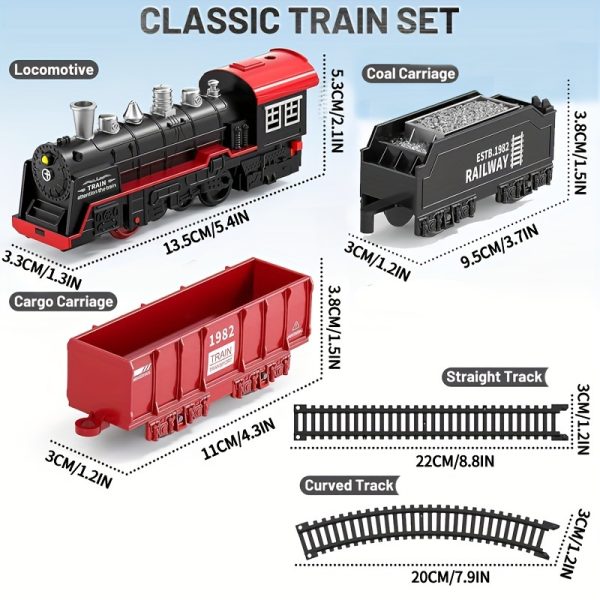 Vintage Electric Train Track Set for Kids – Classic Steam Locomotive with Lights & Sounds – Red & Black ABS Resin Railway Toy for Imaginative Play - Image 2