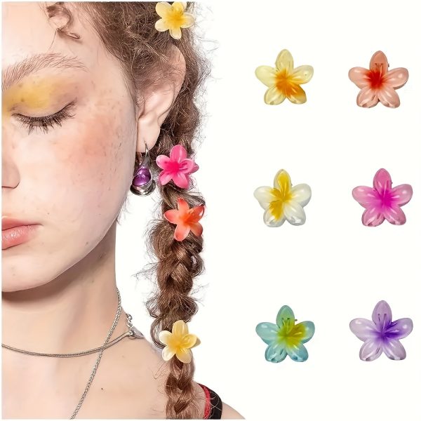 6pcs Gradient Flower Claw Clip Set – Colourful Boho Hair Accessories for Young Ladies – Durable Plastic Claw Clips, Mixed Colours, Ideal Gift & Party Accessory - Image 5