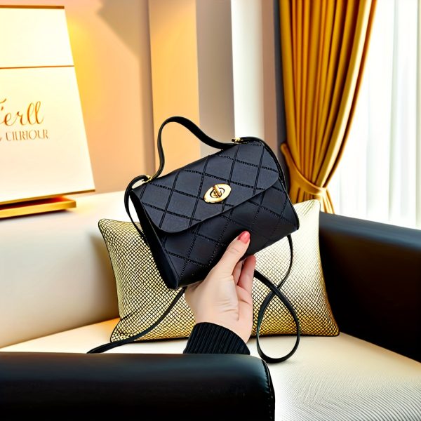 Women’s Quilted Crossbody Bag with Adjustable Strap & Twist Lock – Elegant Solid Colour Shoulder Purse with Gold Hardware – Casual & Formal Handbag in Black, Red, Pink, Brown, White - Image 11