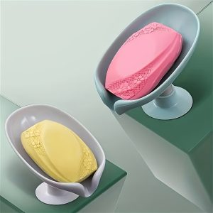 Wall-Mounted Leaf Design Soap Holder with Suction Cup – Drainage Tray, No-Drill Installation, No Water Accumulation