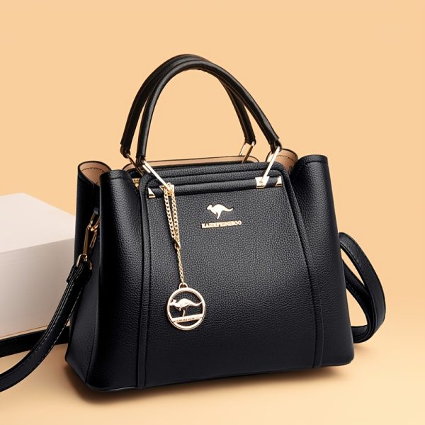 Women’s Stylish Black Handbag with Gold-Tone Hardware – Elegant Lightweight Designer Bag with Detachable Shoulder Strap for Everyday Use - Image 3