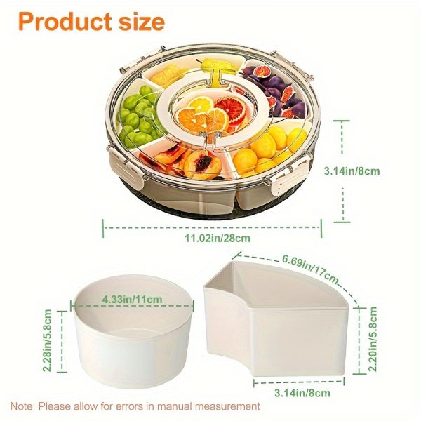 Rotating Snack Organizer Tray with Lid & Handle – Large Multi-Compartment Food Platter for Fruits, Veggies, Sweets – Safe Food-Grade Plastic Serving Tray for Parties & Picnics - Image 4
