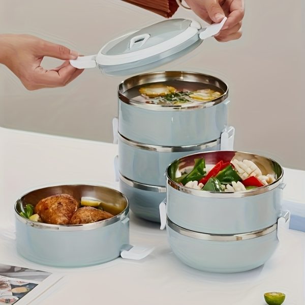 1400ml Stainless Steel Insulated Lunch Box – 1-Tier Cylindrical Bento Box with Lid – Portable Food Container for Office, School, Picnic & Camping – Hand Wash Only - Image 2