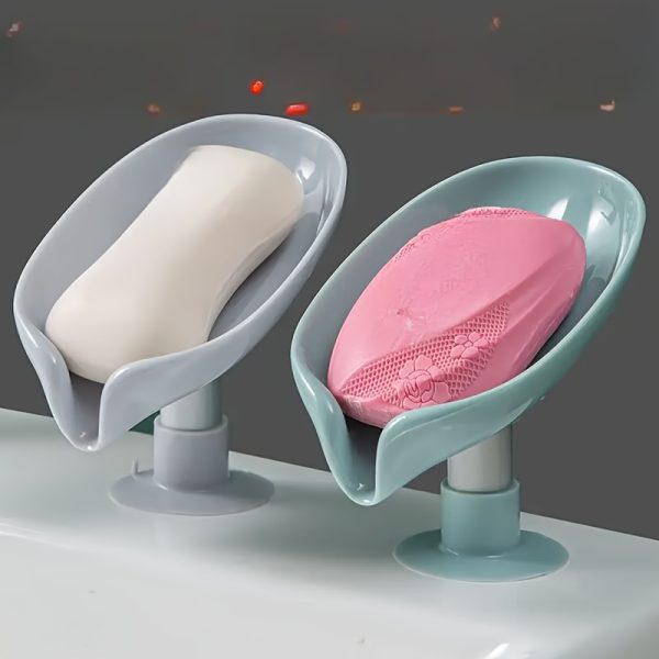 Wall-Mounted Leaf Design Soap Holder with Suction Cup – Drainage Tray, No-Drill Installation, No Water Accumulation - Image 3