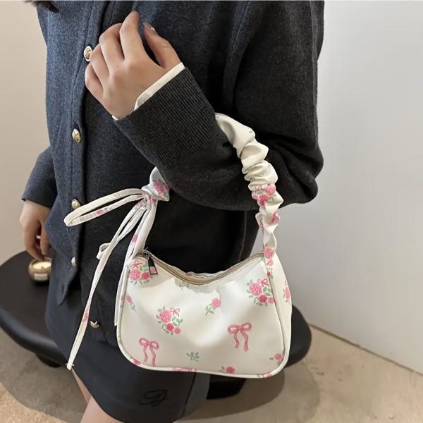 Floral Print Mini Shoulder Bag for Women – Lightweight Polyester Crossbody with Bow Strap & Zipper Closure – Cute Travel Purse for Daily Essentials - Image 10
