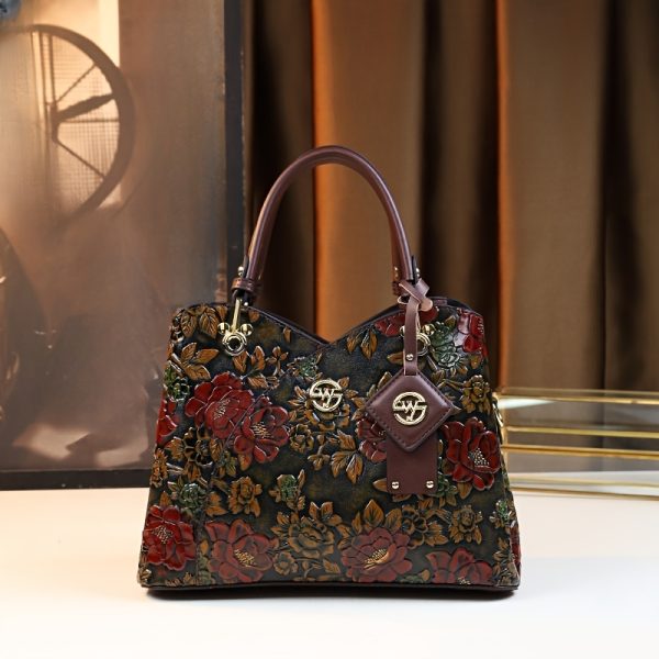 Elegant Floral Hand-Painted Handbag for Women – Autumn/Winter Tote with Zipper Closure – Stylish Purse for Mums & Everyday Use - Image 9