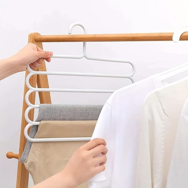 5-Tier White Plastic Hanger Organiser – Space-Saving Closet Rack for Pants, Skirts, Scarves & More - Image 4