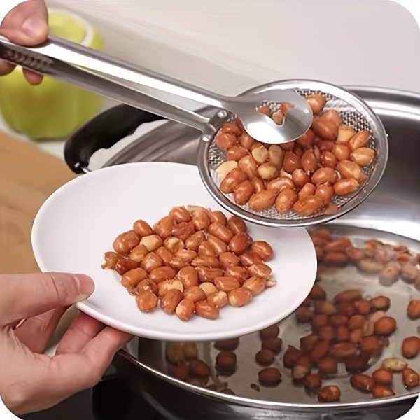 Stainless Steel Strainer Spoon & Tongs – High-Temperature Resistant Frying Tool for Lifting, Draining & Serving - Image 4