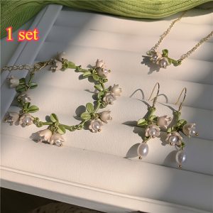 Lily of the Valley Jewellery Set – Elegant Bracelet, Necklace & Earrings Set for Women – Floral Gift Set