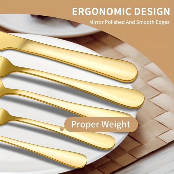 30pcs Elegant Golden Stainless Steel Flatware Set – Includes Steak Knives, Dinner & Dessert Forks, Spoons – Luxury Cutlery for Home & Events - Image 7