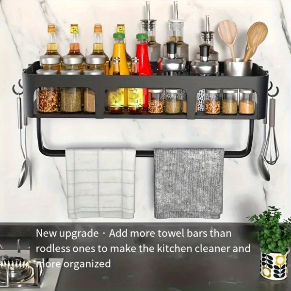 Easy-Install No-Drill Kitchen Storage Rack with Hooks – Wall-Mounted Multifunctional Organiser for Utensils, Towels & More - Image 6