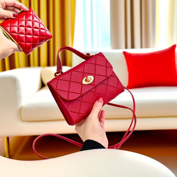 Women’s Quilted Crossbody Bag with Adjustable Strap & Twist Lock – Elegant Solid Colour Shoulder Purse with Gold Hardware – Casual & Formal Handbag in Black, Red, Pink, Brown, White - Image 3