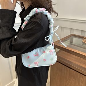 Floral Print Mini Shoulder Bag for Women – Lightweight Polyester Crossbody with Bow Strap & Zipper Closure – Cute Travel Purse for Daily Essentials