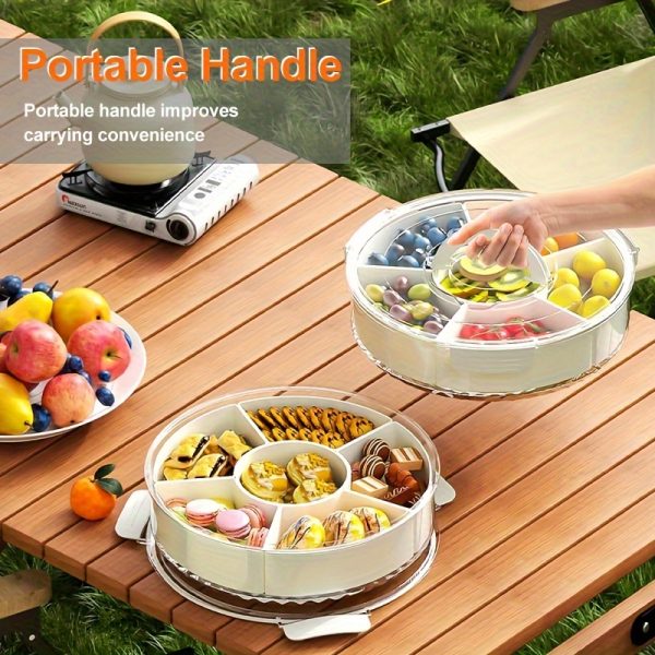 Rotating Snack Organizer Tray with Lid & Handle – Large Multi-Compartment Food Platter for Fruits, Veggies, Sweets – Safe Food-Grade Plastic Serving Tray for Parties & Picnics - Image 6