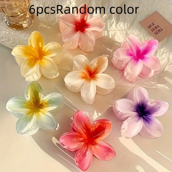 6pcs Gradient Flower Claw Clip Set – Colourful Boho Hair Accessories for Young Ladies – Durable Plastic Claw Clips, Mixed Colours, Ideal Gift & Party Accessory - Image 3