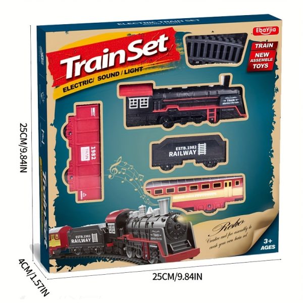 Vintage Electric Train Track Set for Kids – Classic Steam Locomotive with Lights & Sounds – Red & Black ABS Resin Railway Toy for Imaginative Play - Image 8