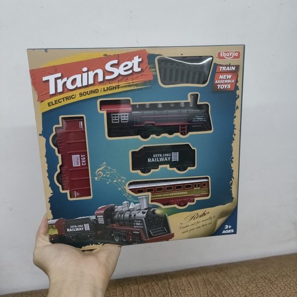 Vintage Electric Train Track Set for Kids – Classic Steam Locomotive with Lights & Sounds – Red & Black ABS Resin Railway Toy for Imaginative Play - Image 4