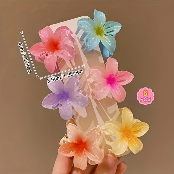 6pcs Colourful Hibiscus Flower Hair Clips – Tropical Floral Claw Clips for Women & Girls, Summer Beach Accessories - Image 4