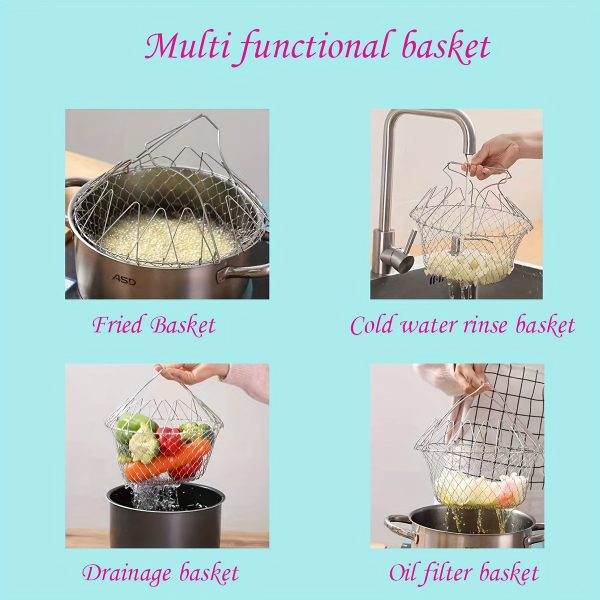 1pc Stainless Steel Frying Basket – Foldable Steam, Rinse & Strain Basket for Kitchen – Multi-Purpose Cooking Tool for Fried Food & More - Image 5