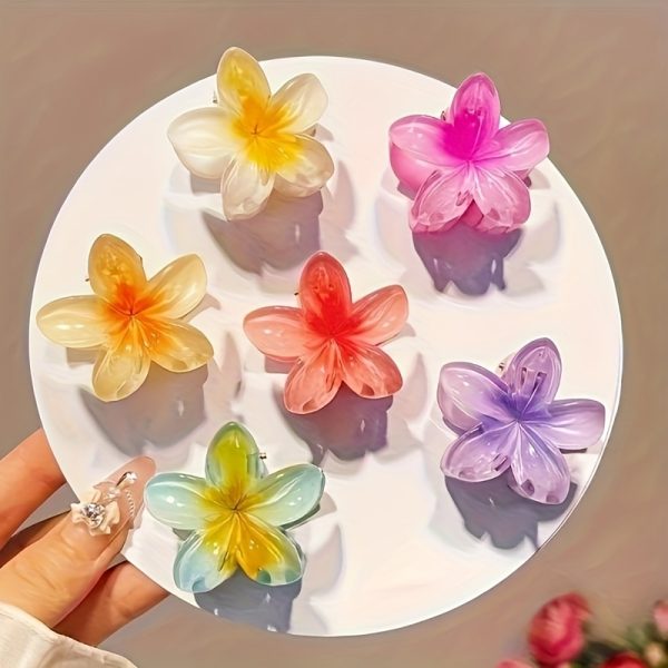 6pcs Colourful Hibiscus Flower Hair Clips – Tropical Floral Claw Clips for Women & Girls, Summer Beach Accessories - Image 5