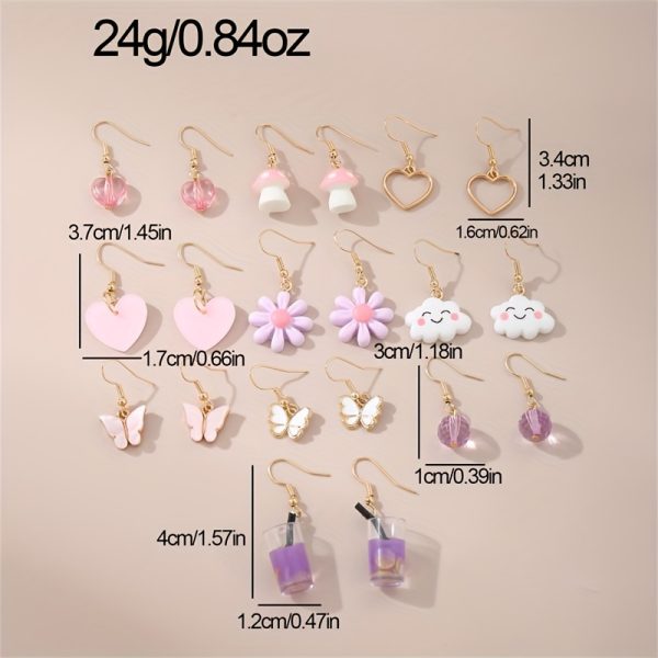20-Piece Drop & Dangle Earrings Set for Women – Handmade Acrylic Charms with Tassels – Assorted Candy-Coloured Flowers, Hearts, Butterflies, Ducks & More – Fun & Youthful Jewellery for Ages 15+ - Image 7